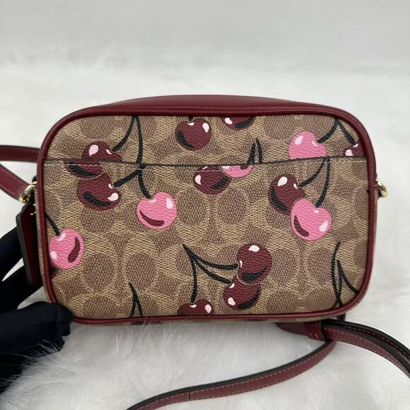 Coach Mini Jamie Camera Bag In Signature Canvas With Cherry Print CAB03 Tan NWT - Picture 4 of 9